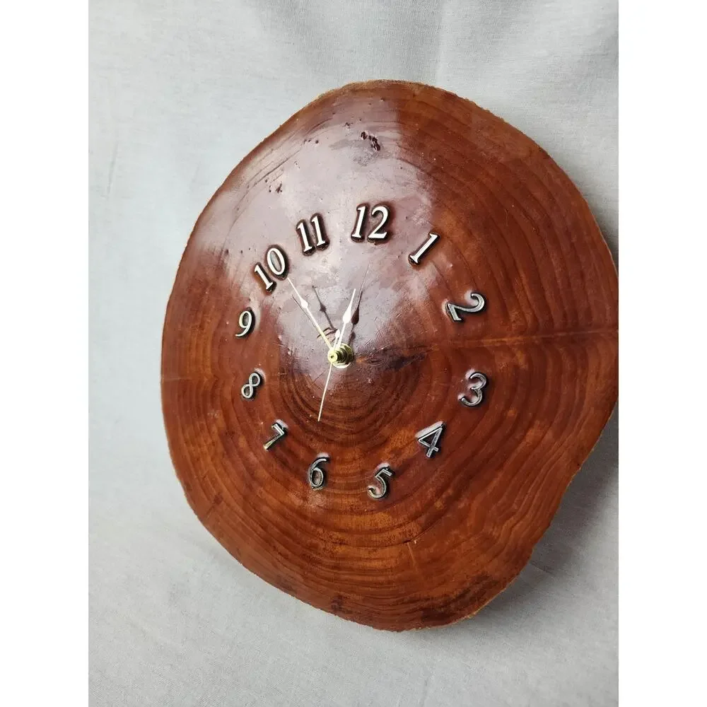 Vintage Clock 9x 11 Handmade Live Edge Wood Round Wall Quartz Rustic Cabin Decor
